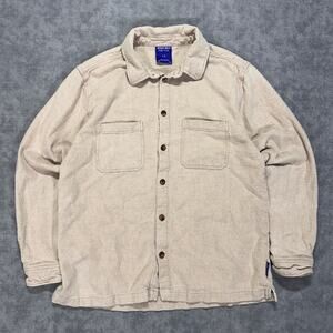 Without Walls linen blend button down shirt mens Large beige heavyweight